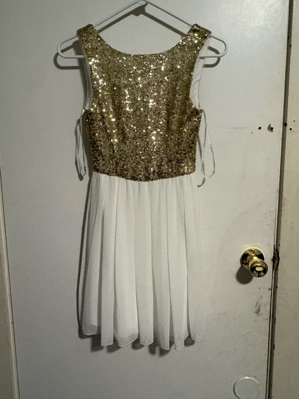B Darlin Gold Sequin Bodice White Chiffon Skirt Girls Dress